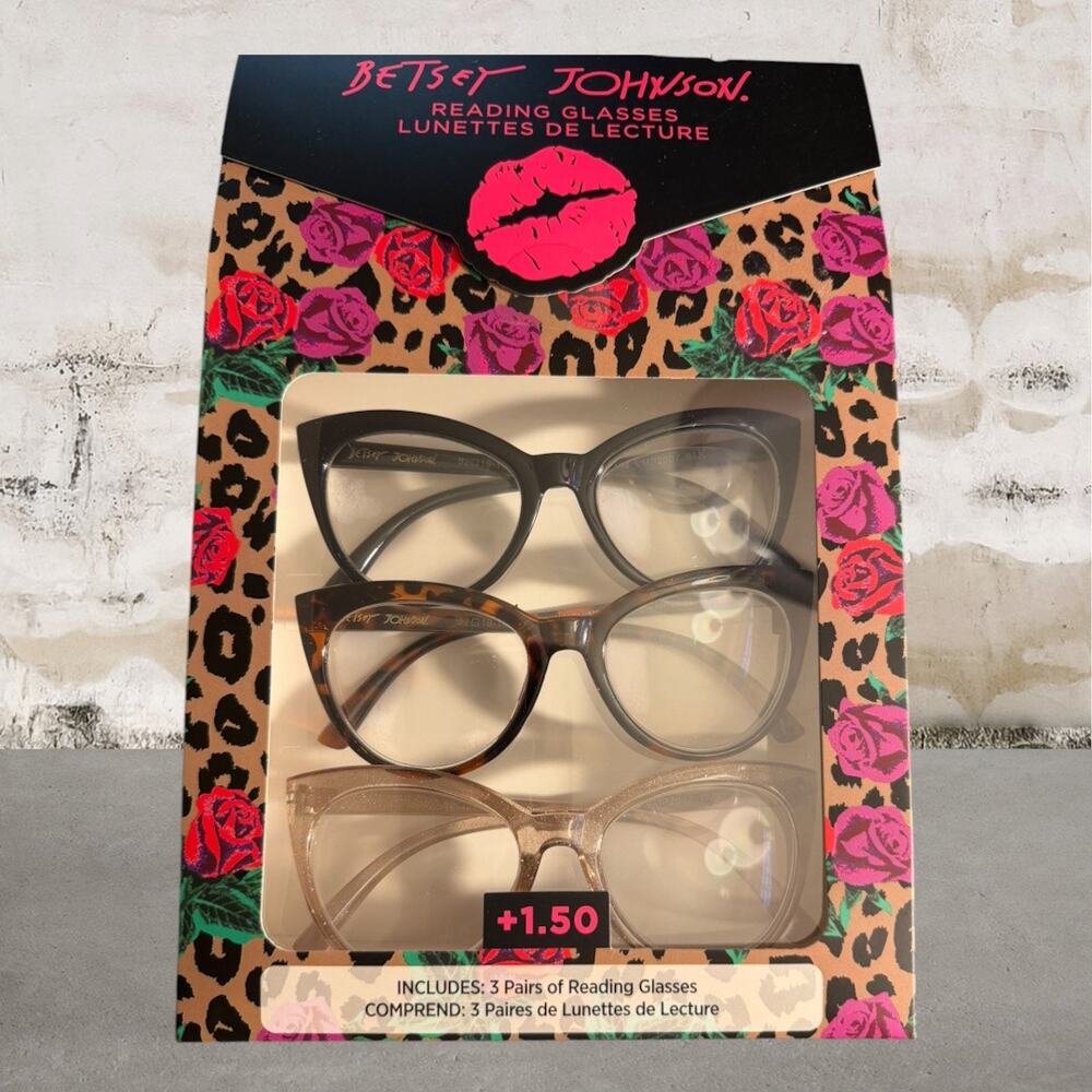 Betsey Johnson Reading Glasses 3 Pack Strength +1.50 NIB